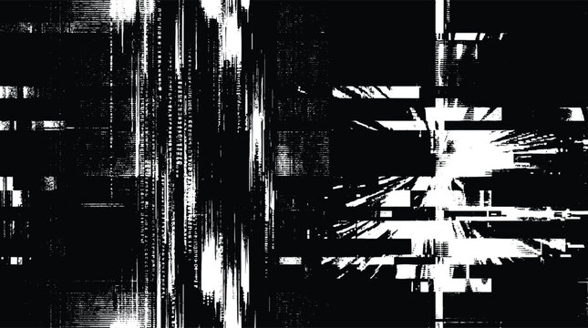 Dark abstract glitch texture with transparent squares and lines representing digital noise vector.