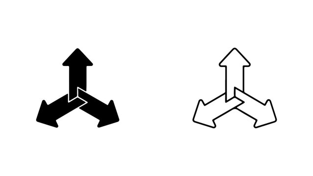 Three Way Arrows Icon In Solid And Outline Style