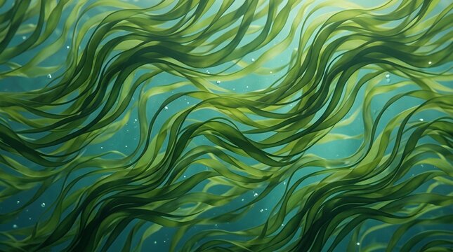 Green Seaweed Seamless Ocean Abstract Pattern with Organic Rhythmic Motion Background
