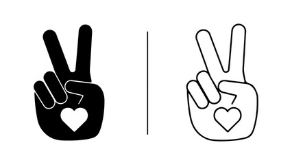 Fototapeta premium Peace Sign Hand Gesture With Heart Symbol Icon Set