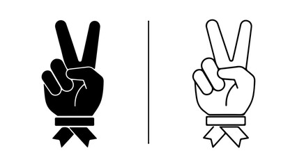 Obraz premium Victory Hand Gesture Icons With Award Ribbons