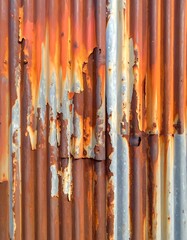 Obraz premium A close-up of a weathered, rusty corrugated metal surface