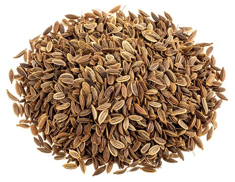Aromatic Brown Cumin Seeds Piled on White Background