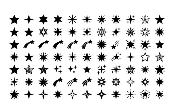 Sparkle falling star and celestial black icon set vector illustration