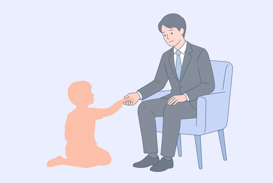Inner Child Connection : Professional Person and Small boy Silhouette Flat Illustration