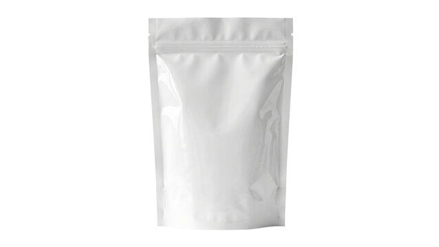 White plastic pouch with zip closure on transparent background