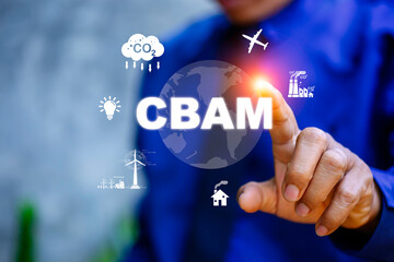Fototapeta premium CBAM, Carbon Border Adjustment Mechanism Concept with Climate Policy, Carbon Emission Control and Green Trade Regulation.