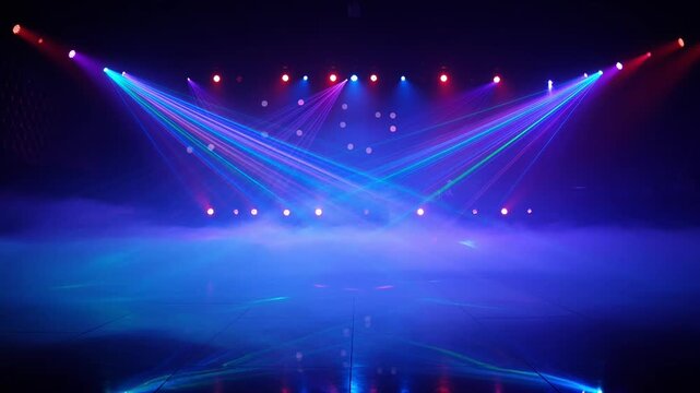 Dynamic Stage Lighting with Vibrant Beams and Haze for Concerts and Events.