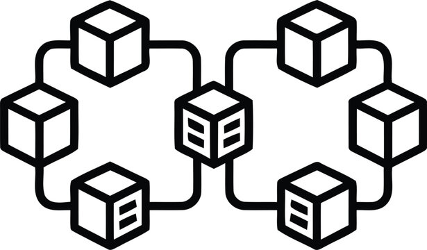 Blockchain technology icon with connected 3D cubes, decentralized network system vector, digital ledger and cryptocurrency infrastructure concept