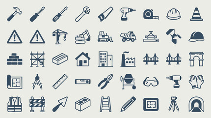 Set of Construction, Engineering, and Industrial Icons in Flat Design © Nomadic