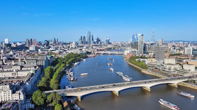 Aerial View of London, UK: Skyline of Capital City of United Kingdom of Great Britain and Northern Ireland, City of London
