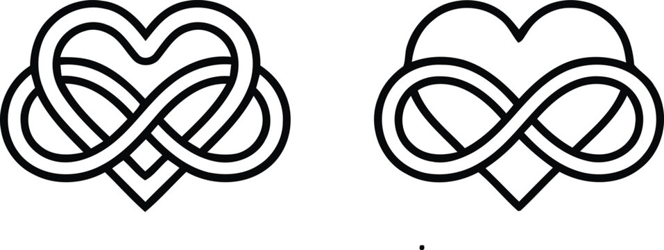 Infinity heart line icons, eternal love symbol set, minimalist polyamory and endless friendship vector graphics for wedding and tattoo design