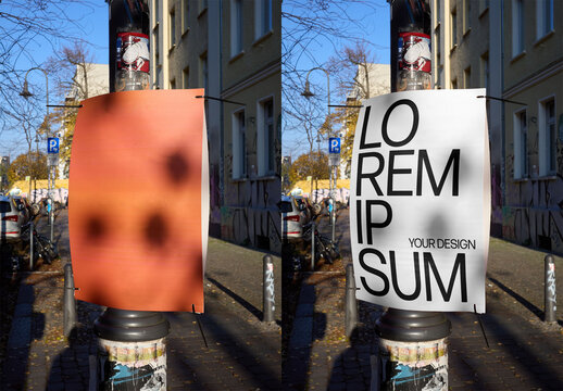 Mockup Of Vertical Customizable A3 Poster On Lamp Post
