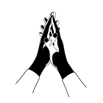Interlocking Hands Silhouette, Unity Symbol, Black and White Contrast