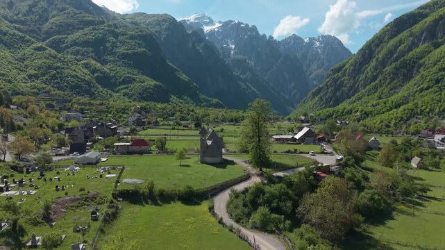 Drone video of the village of Theth in Albania