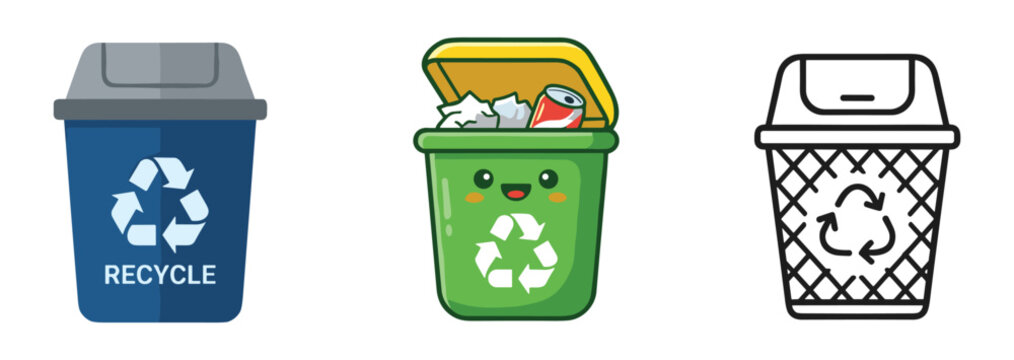 Collection of recycling bin icons for waste classification