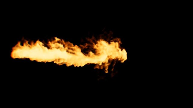 Fire flames stream floating on black background for cinematic fire effect and action video game visual projects