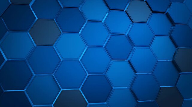Blue futuristic hexagon pattern with glowing 3d digital cells for tech background 3d