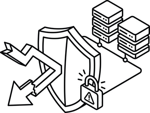Data breach prevention and cyber defense protection line icon vector