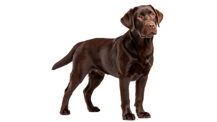 Full length profile view of brown labrador retriever dog standing isolated on transparent background cut out © 1png-stock