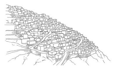Obraz premium Hillside village buildings vector illustration on transparent background