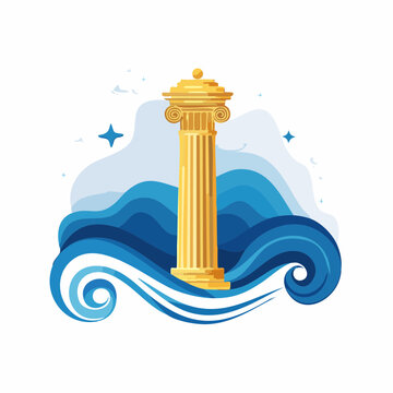 Golden Ionic Column Emerging from Blue Waves