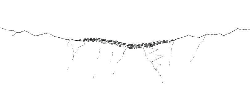 Minimalist hand drawn canyon horizon line with small houses