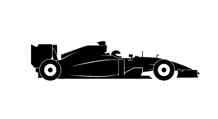 Naklejka premium Minimal black silhouette icon, simple flat vector, bold black shape, no, no shading side view silhouette of a formula 1 race car on a, flat icon style