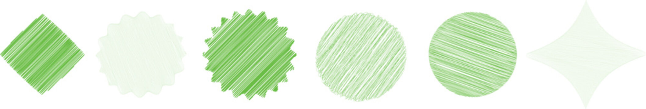 Five green abstract shapes with sketch style texture