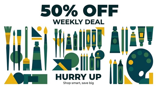 Colorful art supplies and tools weekly sale advertisement.