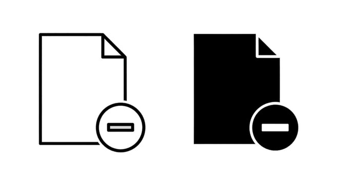 Minimal black silhouette icon, simple flat vector, bold black shape, no, no shading document remove icon, file delete symbol, vector illustration on a, flat icon style