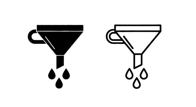 Minimal black silhouette icon, simple flat vector, bold black shape, no, no shading funnel icon set, laboratory or kitchen equipment for liquid filtration on a, flat icon style