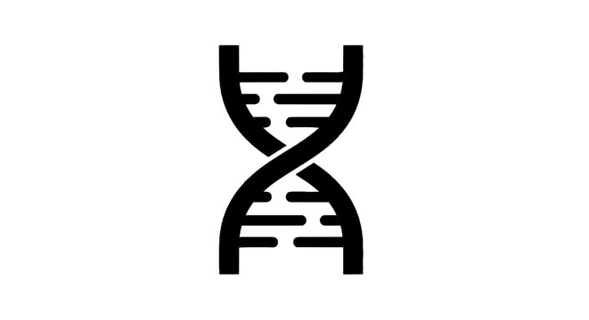 Minimal black silhouette icon, simple flat vector, bold black shape, no, no shading dna double helix icon, genetic engineering and biology research symbol on a, flat icon style