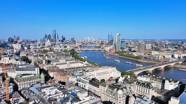 Aerial View of London, UK: Skyline of Capital City of United Kingdom of Great Britain and Northern Ireland, City of London