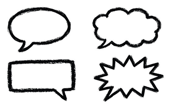 Speech bubble set hand drawn black chalk talk cloud bubbles