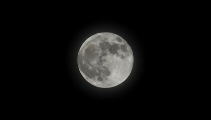 Fototapeta premium Full moon, glowing brightly in the dark night sky, detailed surface texture and craters visible, symbolizing wonder and mystery of the universe, representing celestial beauty and astronomy
