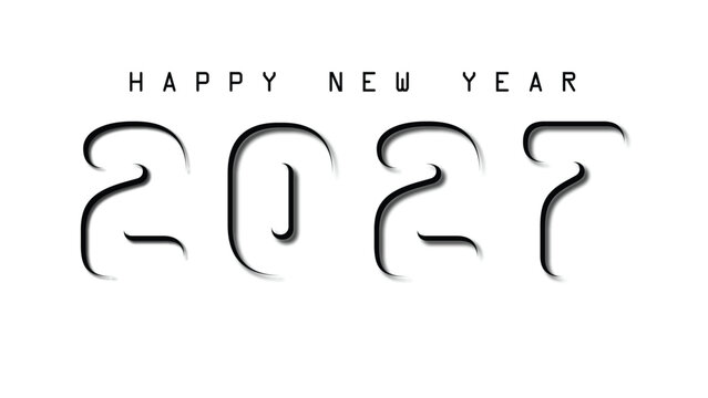 happy new year 2027 typography design with modern shadow numbers and minimalist celebration style