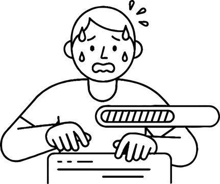 Frustrated person watching slow loading progress bar.