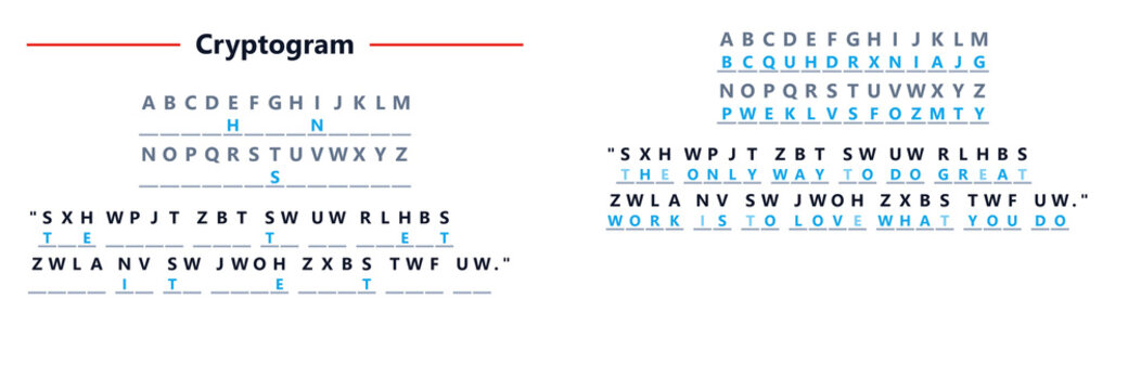 Cryptogram symbols and letters arranged in coded sequences  