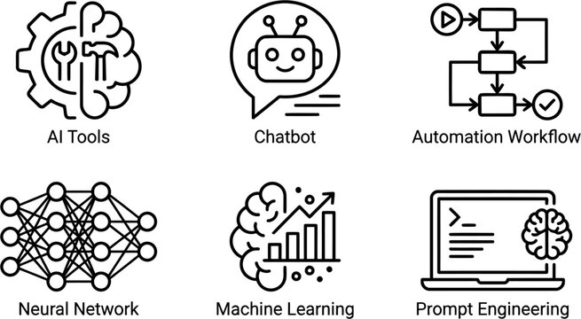 Editable Vector AI Tools and Machine Learning Icon Set