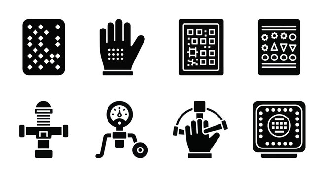 Collection of industrial and technological icons representing measurement and control.
