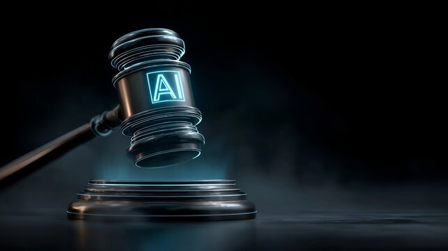 ai, ethics, trust, responsibility, transparency, A judge&rsquo;s gavel is shown with an AI icon, symbolizing ethical governance, legal regulation, and responsible decision-making in artificial intelligence.