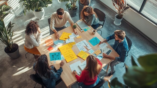 Team brainstorming in vibrant office setting