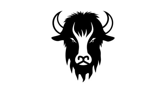 bison face symbol, black isolated vector silhouette