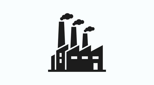 Black and White Industrial Factory Silhouette with Smoke Plumes.
