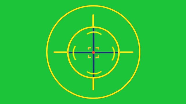 Animated targeting crosshair motion graphic isolated on green screen background for video game aiming interface design