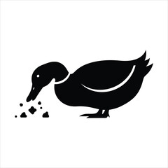 Obraz premium Duck pecking and eating food silhouette vector illustration