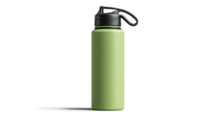 Fototapeta premium Light green reusable water bottle isolated , eco-friendly sport container for hydration on white background background