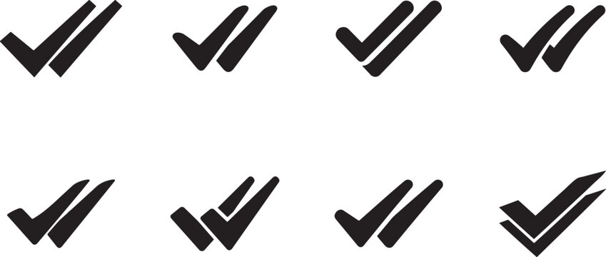 Double check mark icon set for verification, approval, confirmation, status UI vector