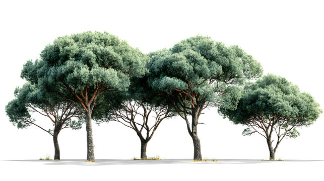 Pinus Pinaster Trees Landscape Element Isolated on white background Background for Architecture Planning, 3d Render Illustration Stock Illustration